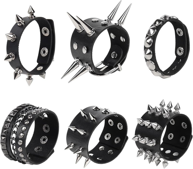 JOLYEAK Punk Leather Rivets Bracelets Punk Rock Leather Studded Bracelets 80s Wristband Emo Gothic Spike Cuff Bracelet Set for Men Women Rocker Outfits Skull Bracelet - Image 1